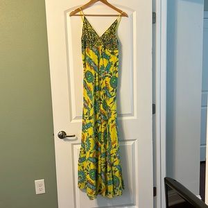 Fun yellow and turquoise maxi dress
